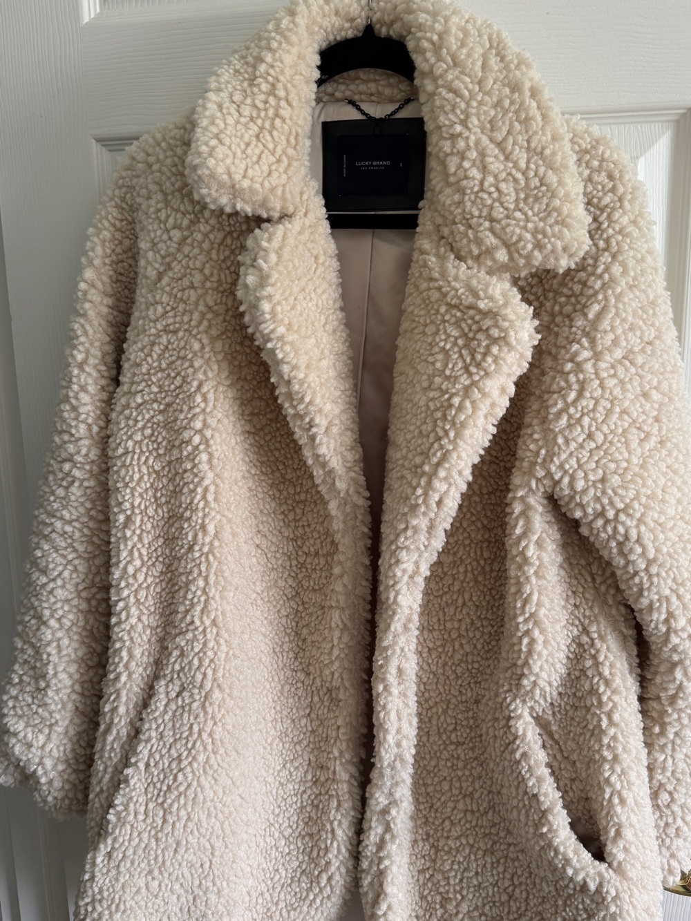 Lucky Brand cream teddy sherpa coat, size L